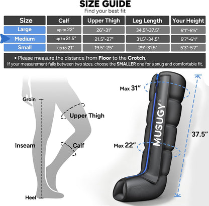 Sequential Leg Compression Massager for Circulation : Full Leg Air Compression Boots for Massage Therapy & Fatigue Relief - 9 Intensity, 6 Modes, 3 Timers for Athletes, Runners, Gym (Medium)