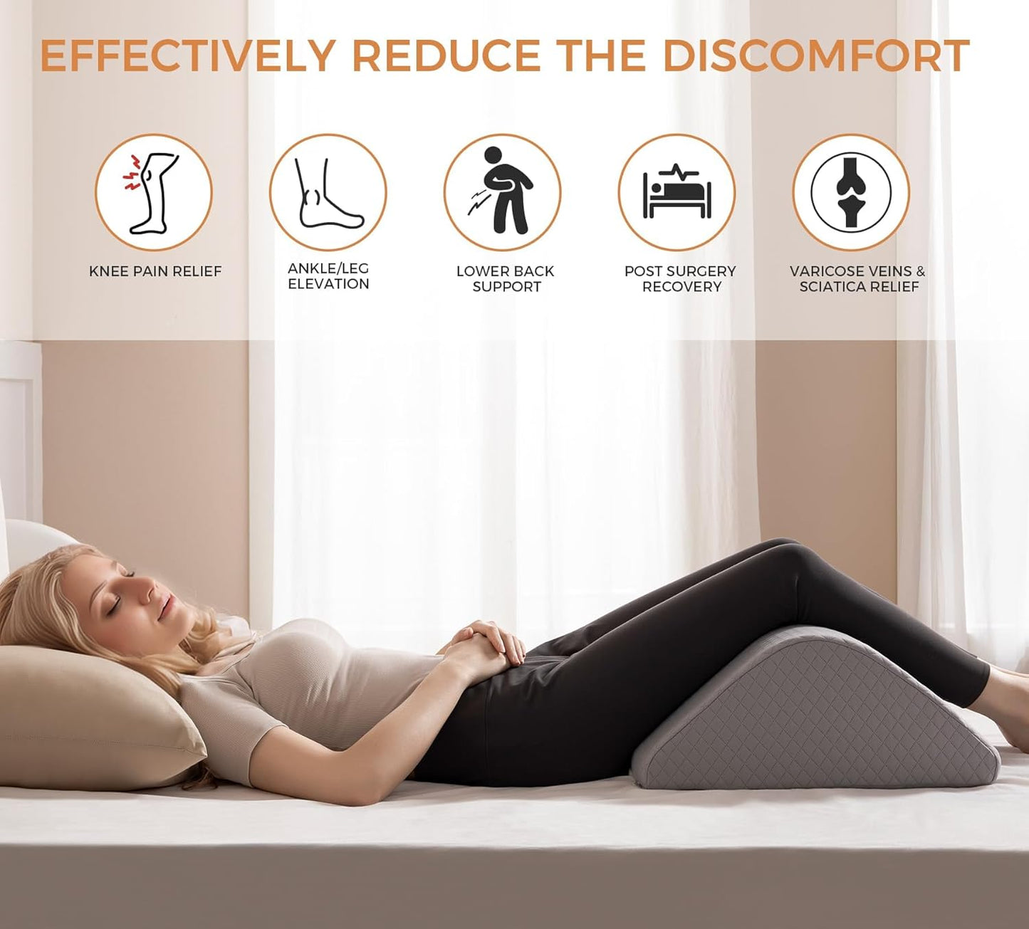 Knee Wedge Pillow for Post-Surgery Recovery-Leg Elevation Support for Sleep Position, Alleviating Lower Back & Hip Pain Enhancing Circulation in Ankles Legs Triangle Pillow with Removable Cover