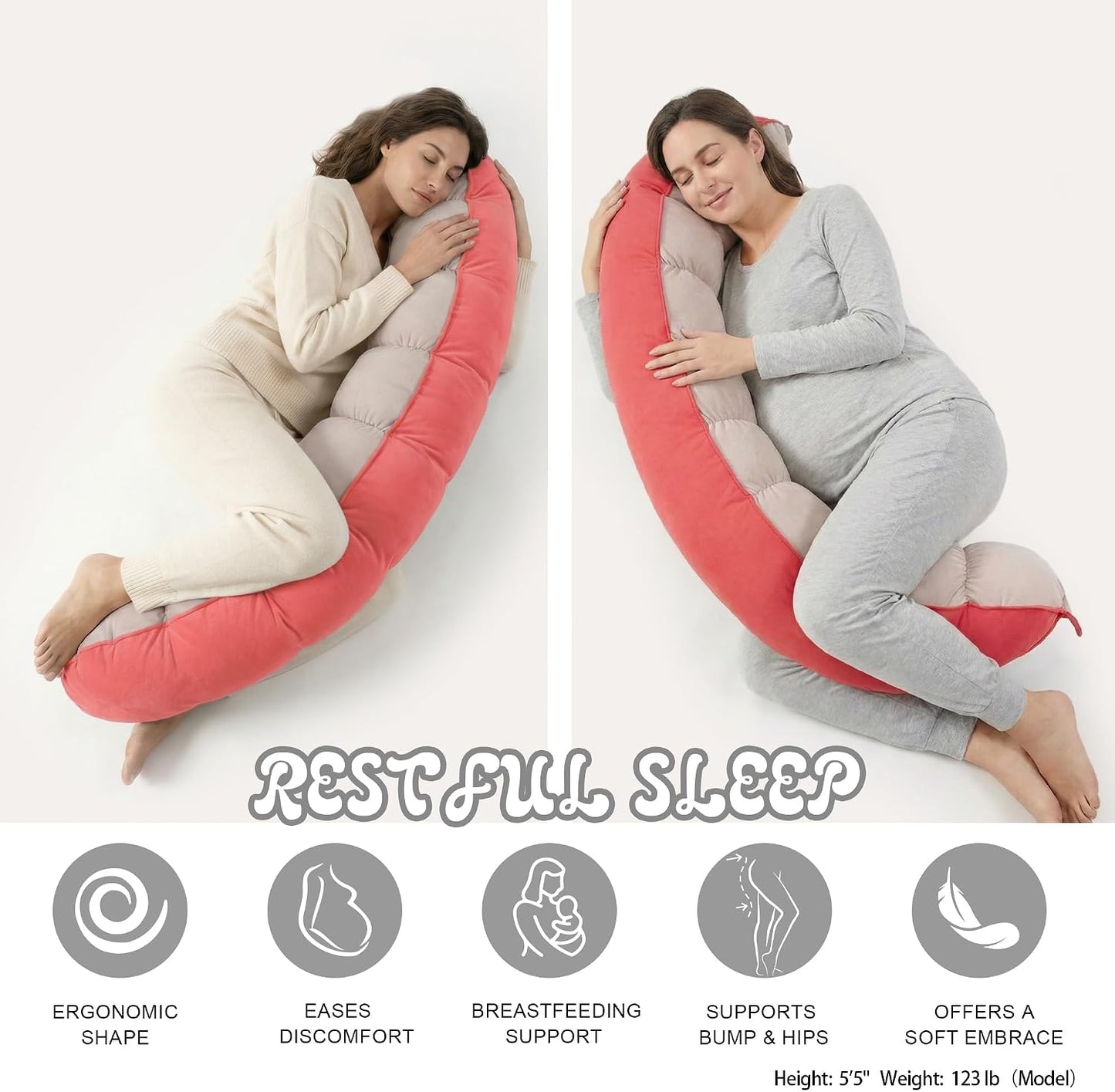 Peallow(Pat. Pend) – Long Round Body Pillow for Adults, Bolster Pillow for Sleeping, Soft and Supportive Pillow for Sleeping & Lumbar Support (Green-White, 29.5")