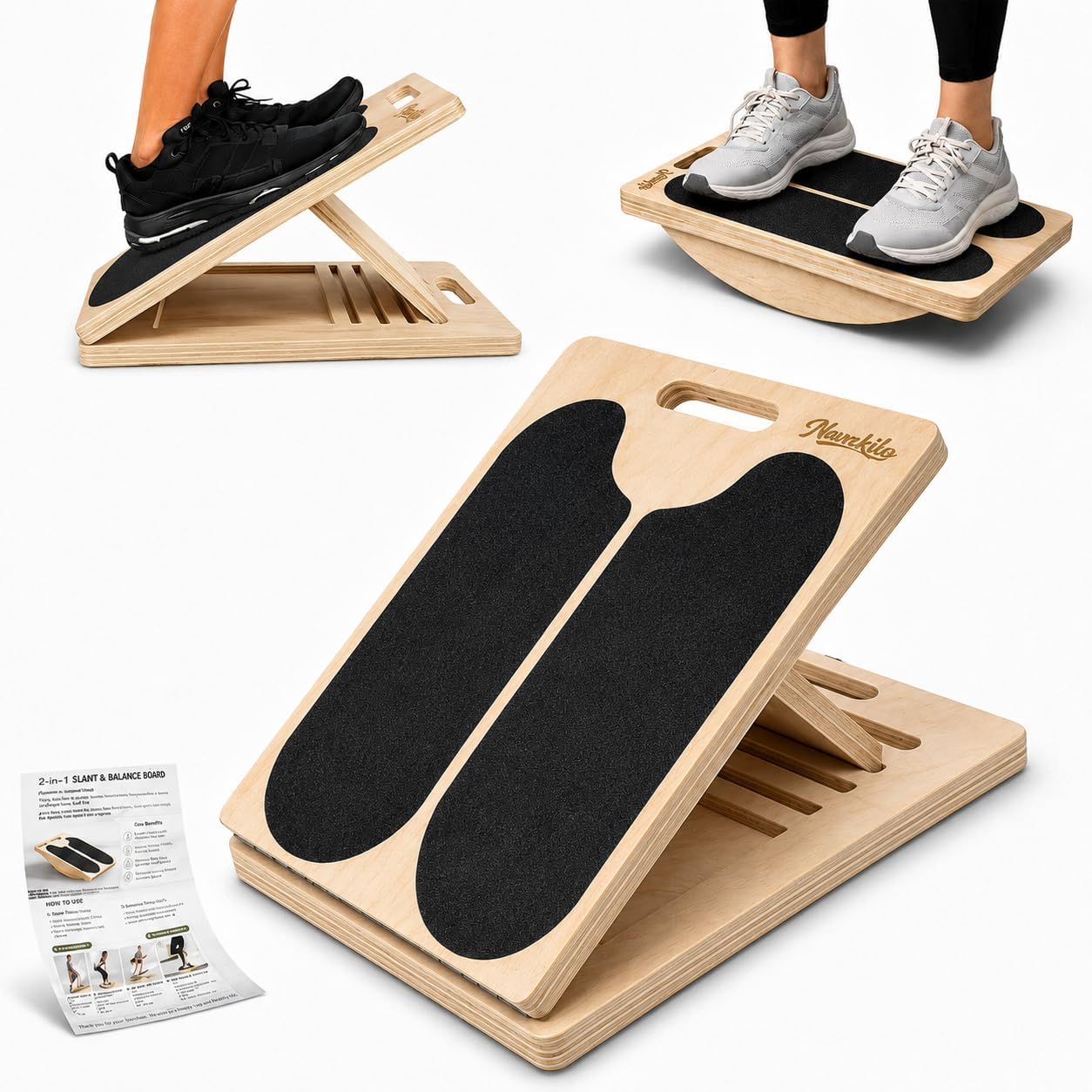 2-in-1 Wooden Slant Board for Calf Stretching & Balance Board | 5-level adjustable calf stretch board for Achilles stretch, ankle mobility, physical therapy, and stability training