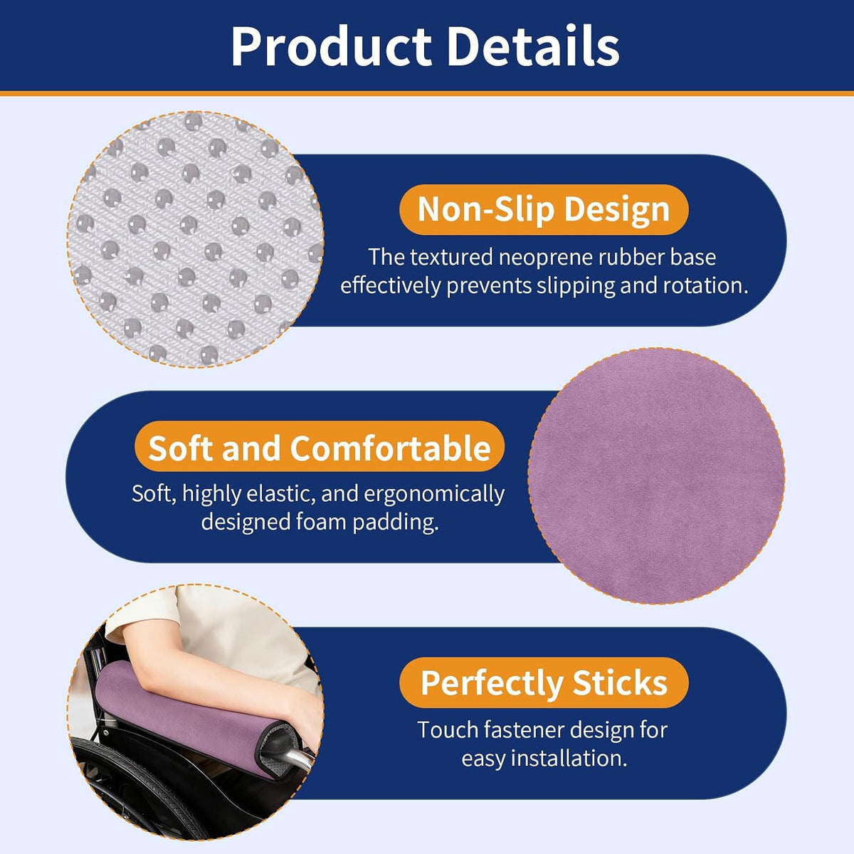Wheelchair Armrest Covers (Pair)-Memory Foam Wheelchair armrest Pads Wicking Washable Non Slip Arm Rest Cover Cushion Pad for wheelchairs Office Chairs armchairs (Blue-Gray)