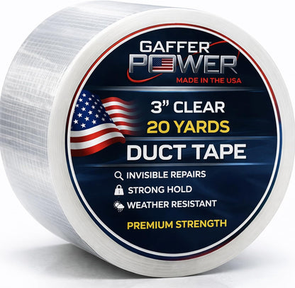 Gaffer Power Clear Repair Tape 2 in x 20 Yds, Waterproof, Made in USA | Semi-transparent heavy duty duct tape for tarps, greenhouses and outdoor repairs