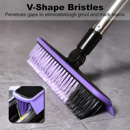 Grout Cleaner Brush with Long Handle, V-Shaped Floor Scrub Brush Swivel Grout Brush Stiff Bristle Floor Grout Scrubber for Bathroom, Tile Line, Crevice, Kitchen, Wall, Deck, Garage (Green)