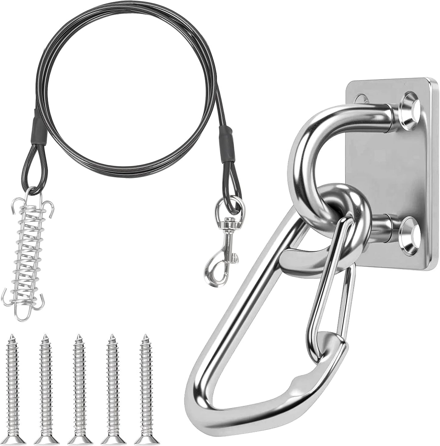 Dog Leash Holder for Wall with Tie Out Cable, 304 Stainless Steel Heavy Duty Hook with Anti-Escape Design, Indoor & Outdoor Pet Leash Anchor for Small and Medium-Sized Dogs, 1 Pack