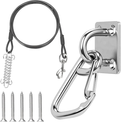 Dog Leash Holder for Wall with Tie Out Cable, 304 Stainless Steel Heavy Duty Hook with Anti-Escape Design, Indoor & Outdoor Pet Leash Anchor for Small and Medium-Sized Dogs, 1 Pack