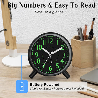 Analog Alarm Clock Night Ligh Battery Operated for Bedroom