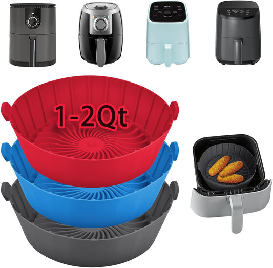3Pcs Round Silicone Air Fryer Liners Reusable for 1-2qt Air Fryers | Food-grade Silicone, Fit for Small Air Fryers, Cost-Effective, Non-Stick Air Fryer, Convenient Side Handles for 2qt Air Frye