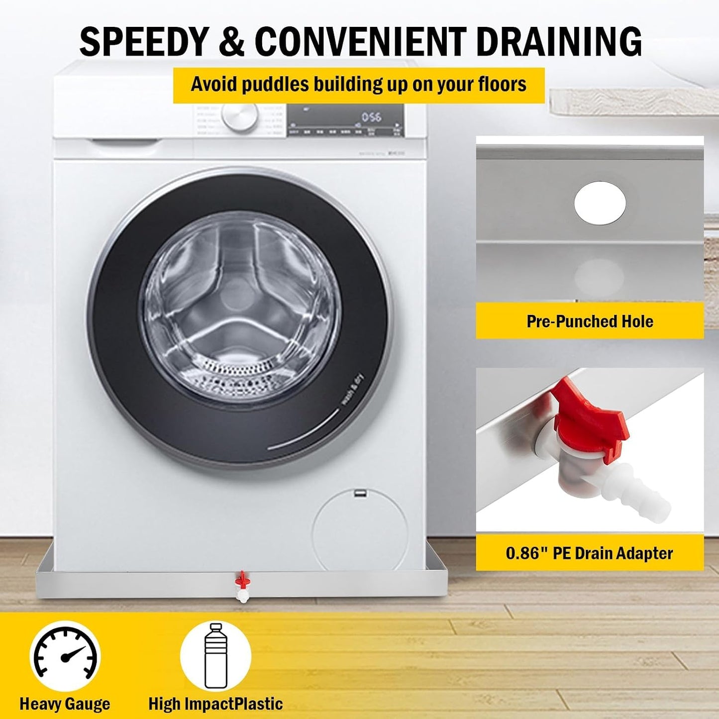 GarveeTech 28 in x 30 in Washing Machine Pan for Washer Dryer and Small Appliances, Large Size Washing Machine Tray with 4 Pcs Anti-Vibration Feet, 304 Stainless Steel, No Hole Desgin
