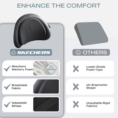Skechers Lumbar Pillow Premium Memory Foam,Double-Layer-Office Chair Cushion for Tailbone Pain Relief,Butt Pillow for Office Chair,Car seat Cushion,Long Sitting Office Workers,and Car Drivers,Black