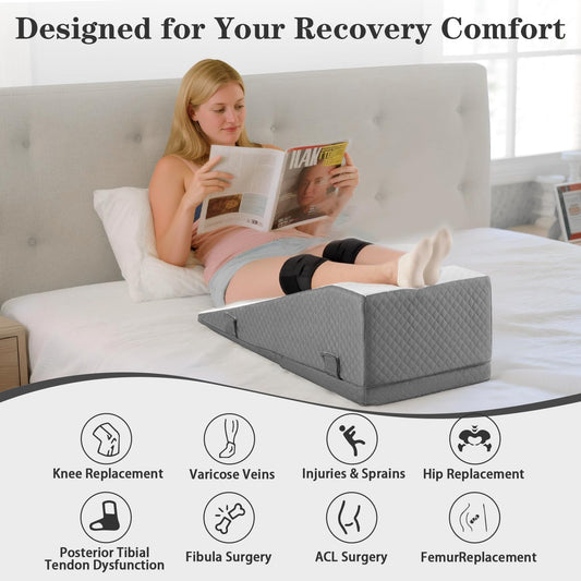 Hapiclody Leg Elevation Pillow for After Surgery – Adjustable Height Knee Surgery Recovery Leg Support Pillow, Designed for Knee Replacement Recovery, Single Leg Elevating Wedge
