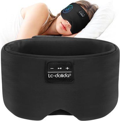 LC-dolida Luxurious Silk Soft Sleep Mask, Sleep Headphones with Bluetooth 5.4 for Side Sleeper, Total Blackout Eye Sleeping Mask for Women and Men, Ideal Gift for Restful Sleep, Travel(Black)