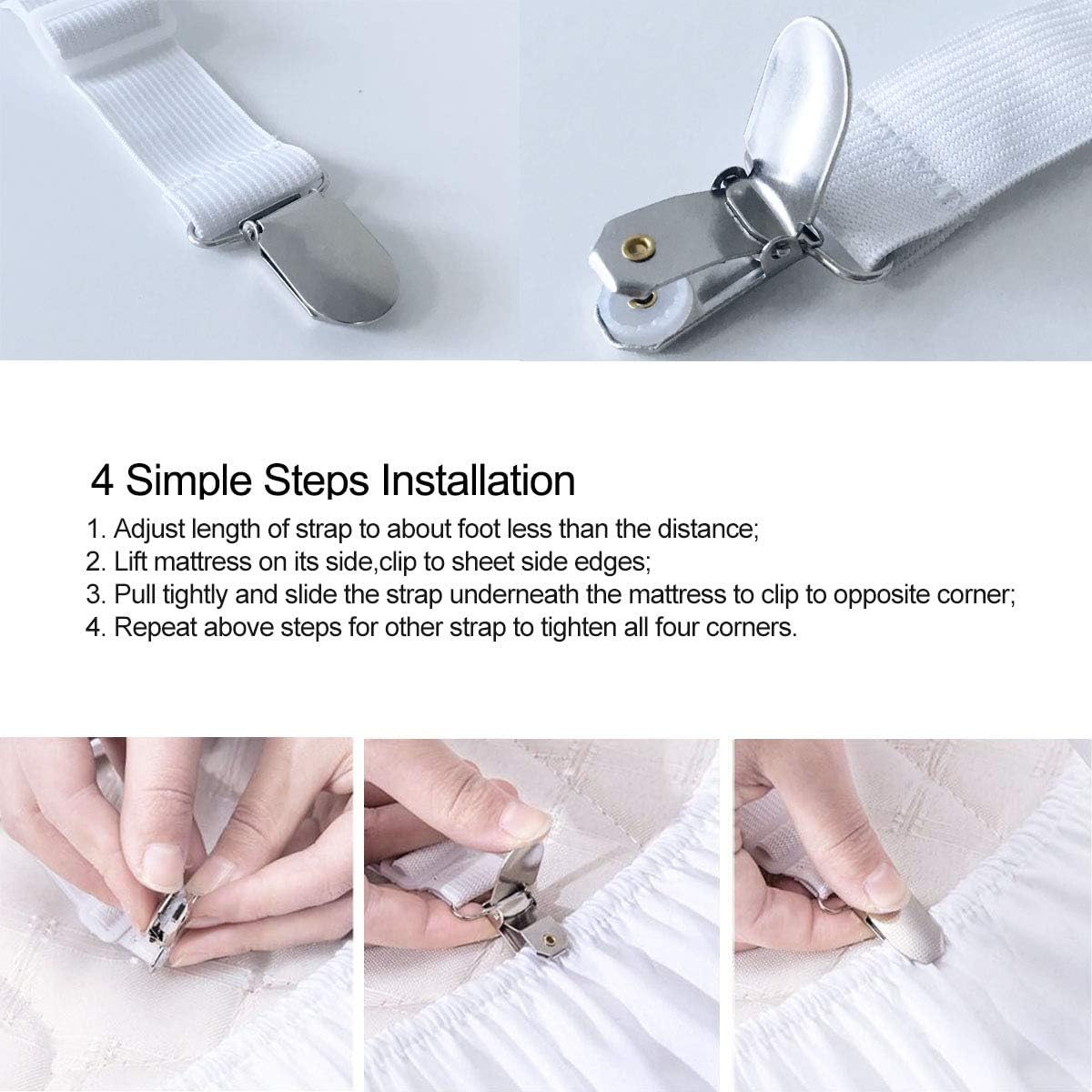 Bed Sheet Holder Straps - Sheet Straps Adjustable Bed Sheet Clips Fasteners Keep Sheets Stays in Place,2Pcs/Set Black