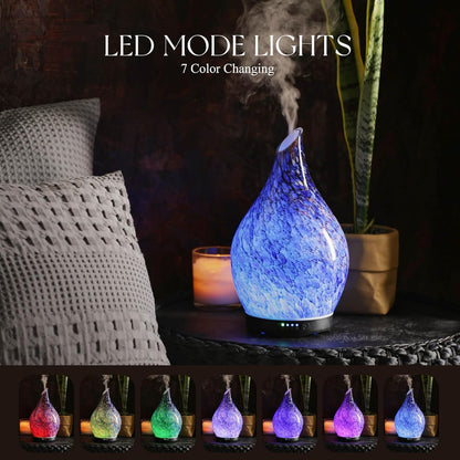 Porseme Oil Diffuser 3D Glass Aromatherapy Ultrasonic Humidifier, Air Refresh Auto Shut-Off, Timer Setting, BPA Free for Home Hotel Yoga Leisure SPA Gift 150ml Last 6H - Colors B