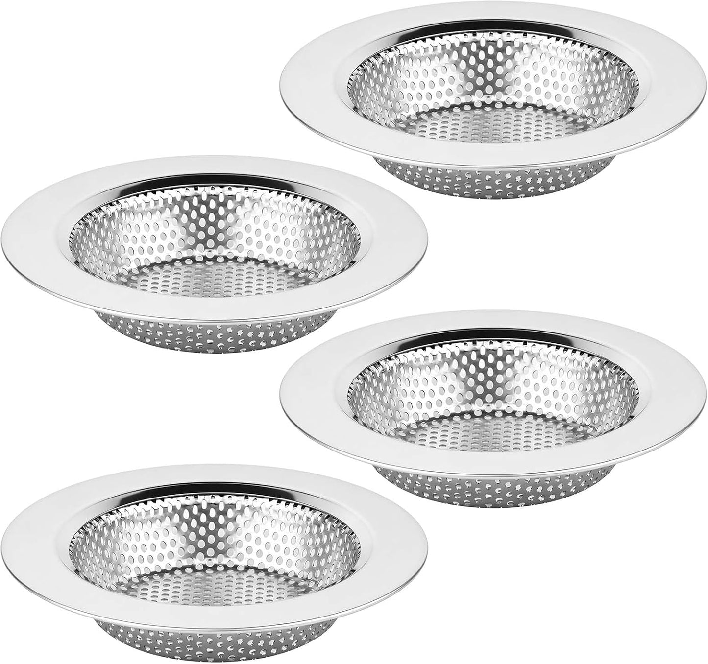 4PCS 4.4" Stainless Steel Kitchen Sink Drain Strainer Food Catcher | Wide Rim, Fine Mesh Filter Basket, Prevents Clogging, Catches Food Debris, Dishwasher Safe, Standard Kitchen Sink Accessories