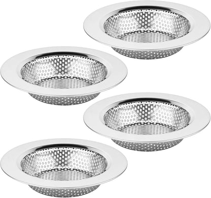 4PCS 4.4" Stainless Steel Kitchen Sink Drain Strainer Food Catcher | Wide Rim, Fine Mesh Filter Basket, Prevents Clogging, Catches Food Debris, Dishwasher Safe, Standard Kitchen Sink Accessories
