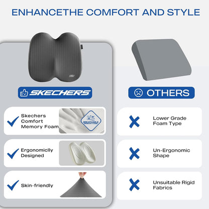 Skechers Seat Cushion, Ergonomic Memory Foam Cushion for Long Sitting Hours on Office & Home Chair, Car Seat Cushion for Sciatica, Coccyx Cushion,Brown