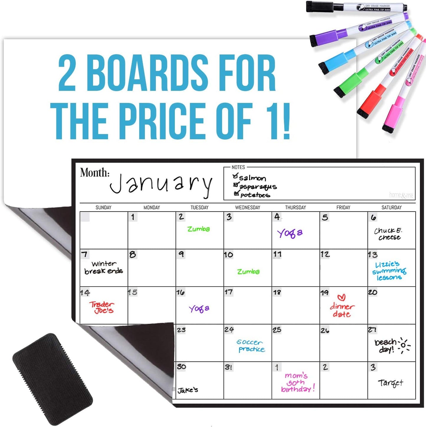 3 Pack Magnetic Dry Erase Calendar for Fridge, 17" x 12" Fridge Planner | Stain-Resistant Magnetic Calendar for Refrigerator with 6 Magnetic Markers & 1 Eraser - Monthly, Weekly & Daily Planner Set