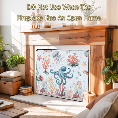Magnetic Fireplace Cover Turtle Coral Starfish Fireplace Screen Decorative Shell Ocean Marine Life Insulation Fireplace Blocker Save Energy Fireplace Draft Stopper Covers for Living Room 39x32 Inch