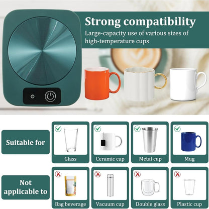 Coffee Mug Warmer for Desk, Smart Cup Warmer with Auto Shut Off, Electric Beverage Plate for Tea, Milk, Water, Constant Temperature 120-140℉, Portable Green Gift for Home Office (Plug-C)