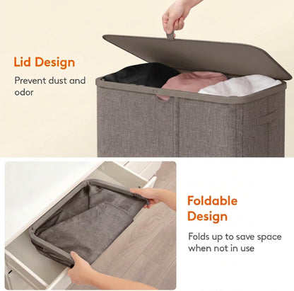 Lifewit 185L 3 Section Laundry Hamper with Lid, Laundry Basket, Beige | Large Foldable Laundry Sorter with 3 Removable Bags, Tall Clothes Hamper for Bedroom and Bathroom