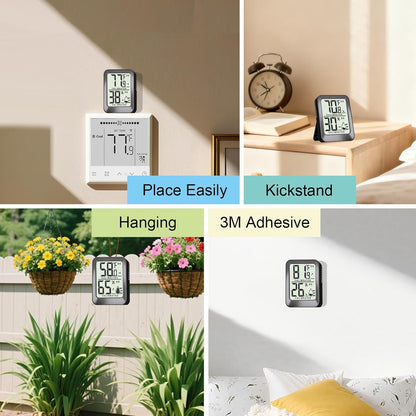 AyayaBoss 3 Pack Room Thermometer Indoor Hygrometer | Mini Size, Monitor Temperature & Humidity, Accurate Fast Read, Easy To View, Kickstand/Hanging/Wall Adhesive, ℉/℃, w/ Battery