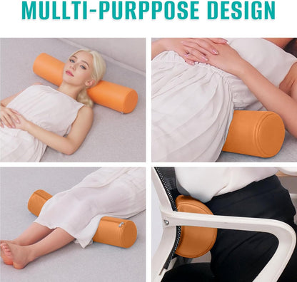 2 Pack Neck Roll Pillow, High-Density Foam Cylinder Bolster Pillow for Neck, Back & Lumbar Support, Ergonomic Round Pillow for Side Sleepers, Sleeping, Removable Washable Cover (7.9''x23.6'' Orange)