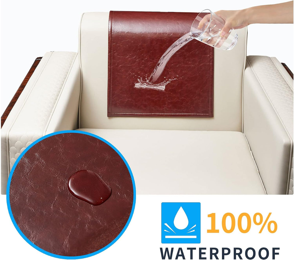 Non Slip Recliner Headrest Protector Washable Faux Leather Headrest Covers for Recliner Chair Waterproof Couch Head Rest Covers for Sofa,Furniture,Office Chair,Theater Seat