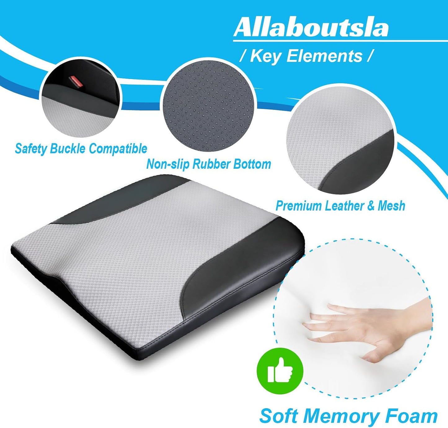 Allaboutsla Car Seat Cushion with Lumbar Support Pillow, Car Back Support | L-Shaped Ergonomic Memory Foam Seat Cushion, Car Seat Cushions for Driving, Driver Cushion and Back Support for Car, B&G