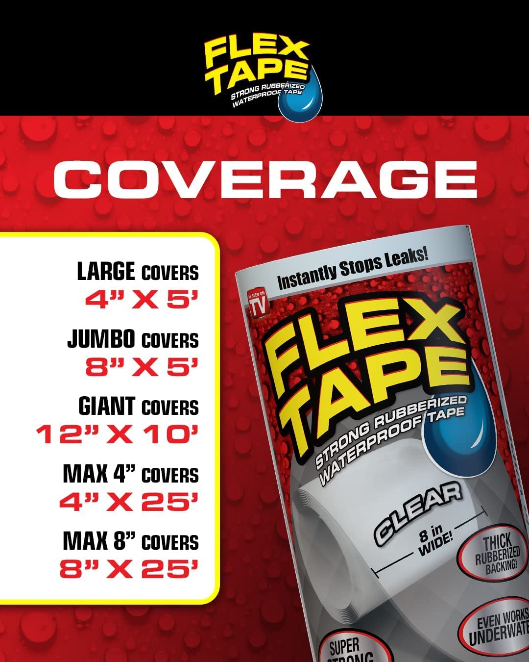 Flex Tape, Original Thick Flexible Rubberized Waterproof Tape - Seal and Patch Leaks, Works Underwater, Indoor Outdoor - Home RV Roof Plumbing and Pool Repairs, Clear, 4 in x 5 ft, Pack of 1