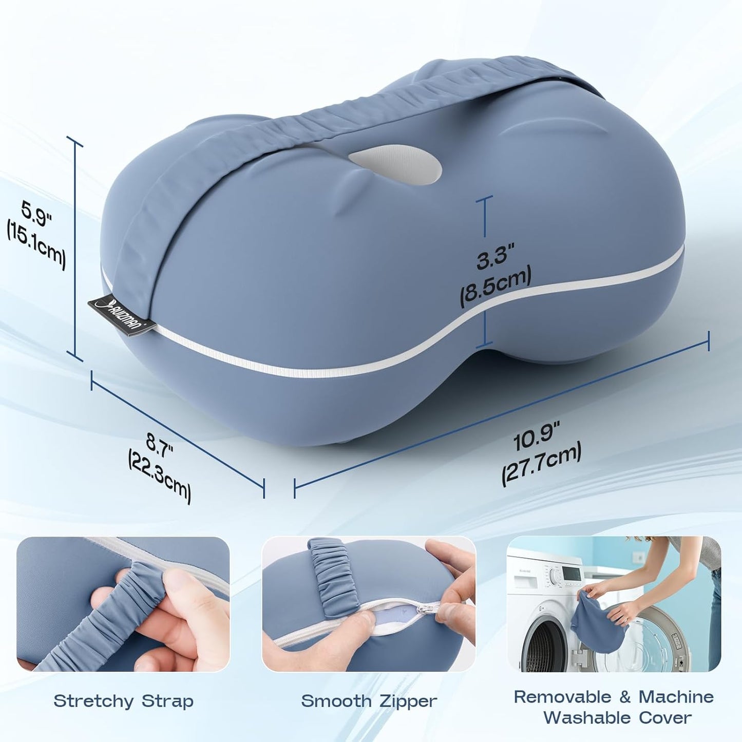 Knee Pillow for Side Sleepers - Cooling Pillow Between Legs for Side Sleeping - Memory Foam Knee Pillow with Strap for Hip Pain & Spine Alignment (Blue)