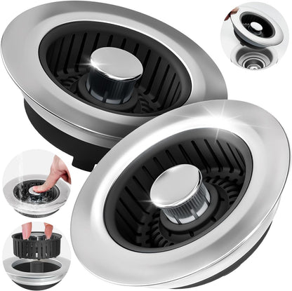 3 in 1 Kitchen Sink Drain Strainer Stopper Removable Basket Pop-Up | Kitchen Sink Food Strainer 1 Pack Silver Stainless - Food Catcher, Odor-Block Seal, Fits 3.5" Drain, Easy Clean