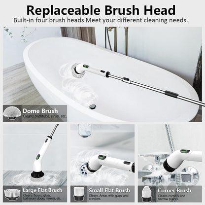Electric Spin Scrubber, Full-Body IPX7 Waterproof Bathroom Scrubber,4 Replacement Head for Adjustable Extension Handle Electric Cleaning Brush for Bathroom, Tub, Tile