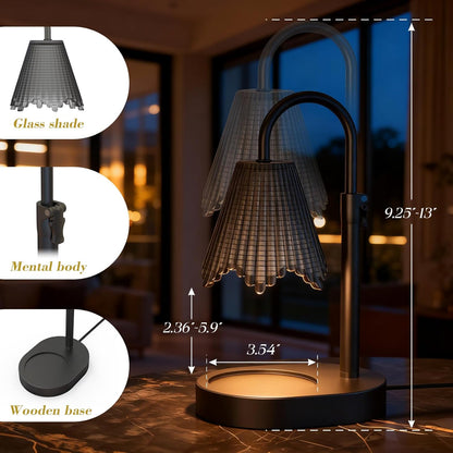 Flower Candle Warmer Lamp,Adjustable Timer & Dimmer(Black2) | Adjustable height fits jars. Timer & dimmer safe melt. 2 bulbs & heat-proof base. Perfect for bedroom, office, or gifting.