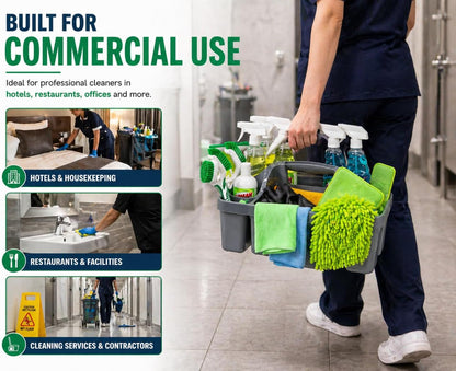 Libman Maid Caddy Cleaning Organizer, Heavy-Duty Janitorial Carry Caddy with Bottle Holders, Toilet Brush Holder & Tool Compartments, Commercial Cleaning Supply Tote