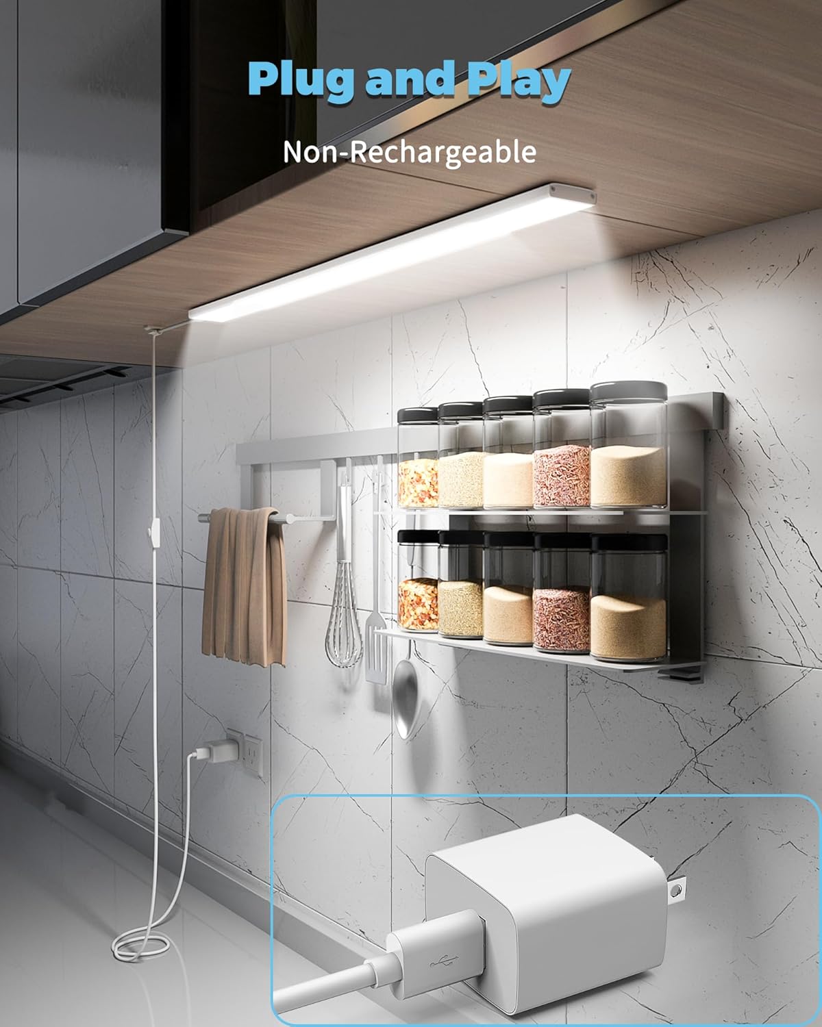 ASOKO Motion Sensor Dimmable Led Under Cabinet Light, 12" Cool White | ASOKO Motion Sensor Dimmable Led Under Cabinet Light, 12" Plug in Cool White 6000K Bar for Kitchen Counter Closet