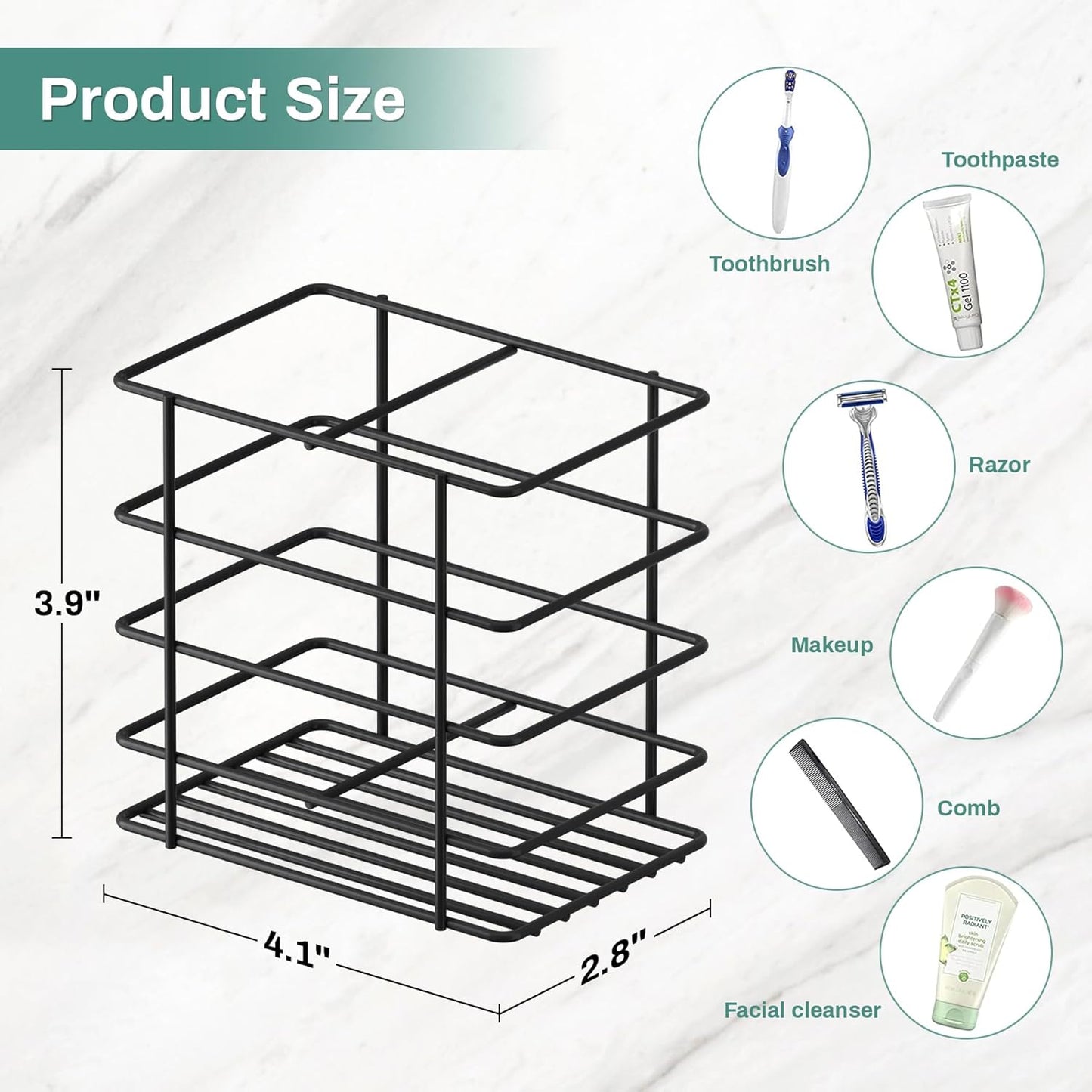 Open-Design Adhesive Shower Toothbrush Holder Wall Mounted with Drainage | Hanging Electric Tooth Brush Holder for Bathroom Wall Mirror, Metal Wall Toothpaste Storage Organizer for RV Camper, Black