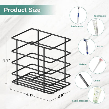 Open-Design Adhesive Shower Toothbrush Holder Wall Mounted with Drainage | Hanging Electric Tooth Brush Holder for Bathroom Wall Mirror, Metal Wall Toothpaste Storage Organizer for RV Camper, Black