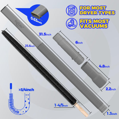 Holikme Dryer Vent Cleaner Kit 2Pack - Lint Vacuum Attachment & Brush | Blue Dryer Vent Vacuum Hose Attachment & Brush Reach Deep Traps - Remove Hidden Lint, Speed Drying & Reduce Fire Risk