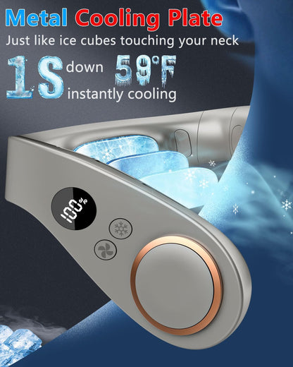 Neck Fan with Cooling Plate-24H Quiet Powerful Fans that Blow Cold Air-5 Speed&Power LED Display-USB 5500mAh Bladeless Wearable Personal AC Cooler for Women,Men,Kids,Travel,Outside,Indoor White