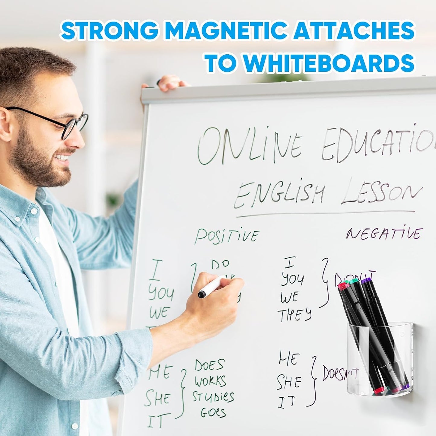 2Pack Magnetic Pen Holder, Magnetic Dry Erase Marker Holder Whiteboard Acrylic Marker Holder for Refrigerator, Office, Classroom, Pencil Cup, Pen Caddy, Classroom Organization