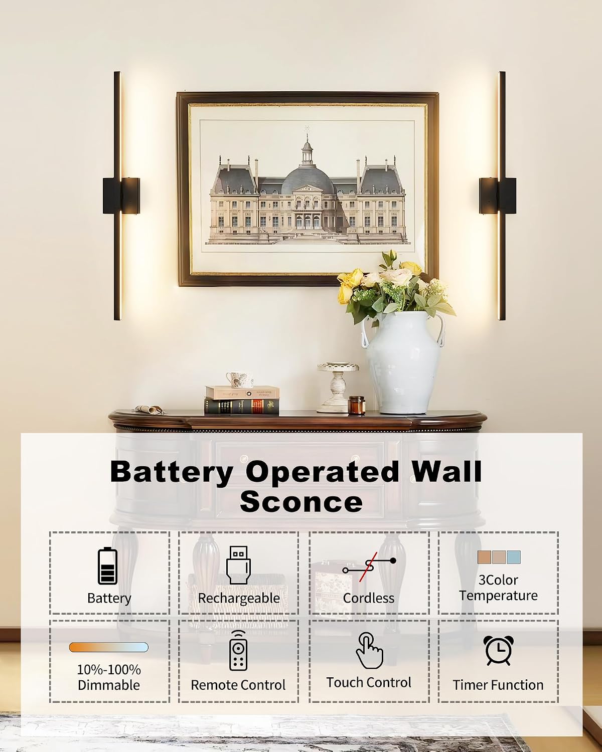 Rayogale Black Battery Operated Wall Sconce with Remote Control 8000mAh