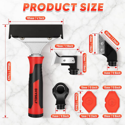 DIYSELF 4-in-1 Caulking Remover Tool, Silicone Caulking Tools for Tile, Red | Bathtub Caulking Tool, Shower Caulk Remover Tool, Razor Scraper for Tile, Grout, Windows & Home Repairs