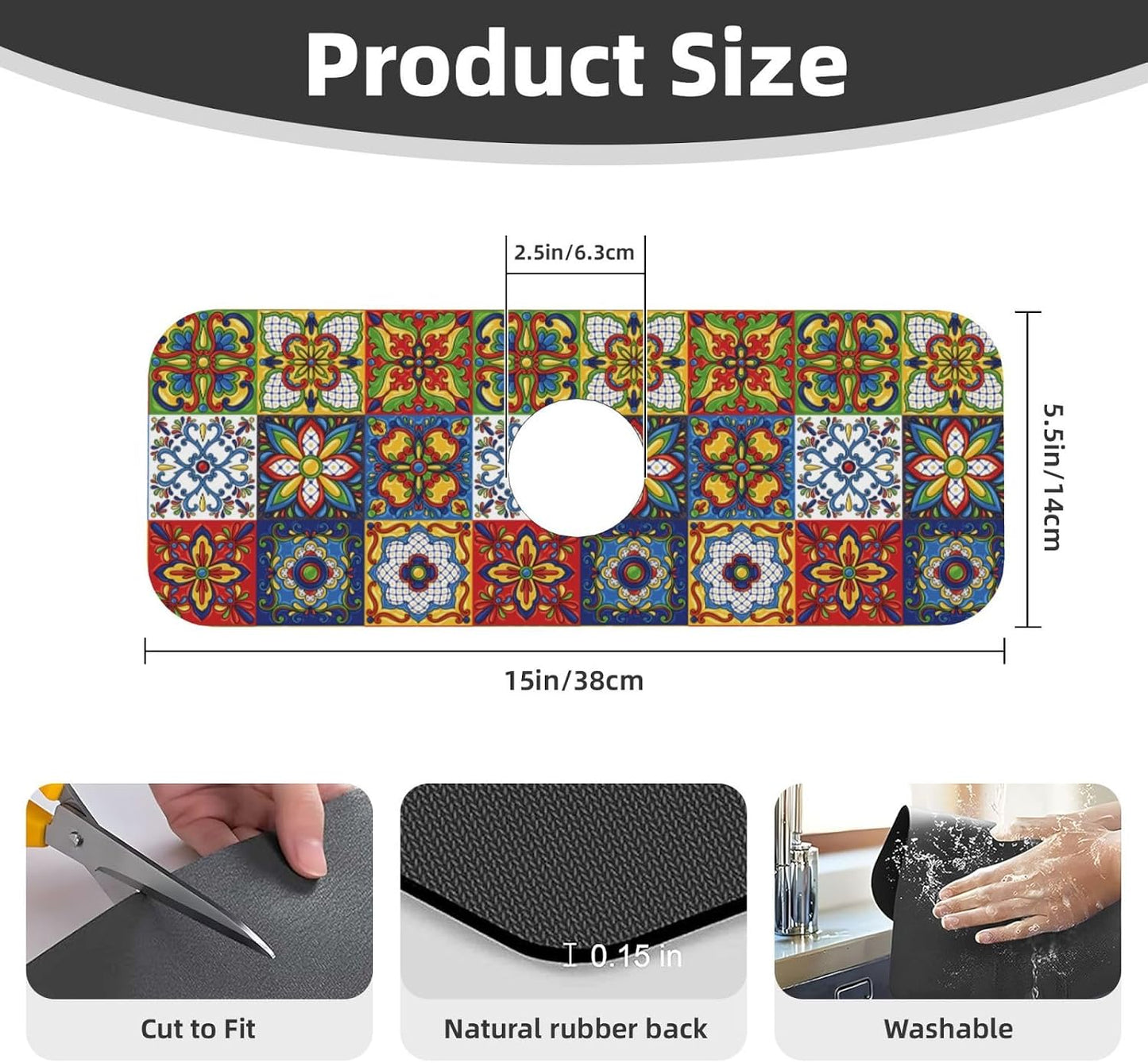 Wildflowers Floral Flower Kitchen Sink Splash Guard Faucet Mat Super Absorbent Fast Drying Mat Sink Gadgets-Fast Drying Pad Sink Mat For Kitchen Bathroom (15" X 5.5" )