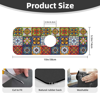 Wildflowers Floral Flower Kitchen Sink Splash Guard Faucet Mat Super Absorbent Fast Drying Mat Sink Gadgets-Fast Drying Pad Sink Mat For Kitchen Bathroom (15" X 5.5" )