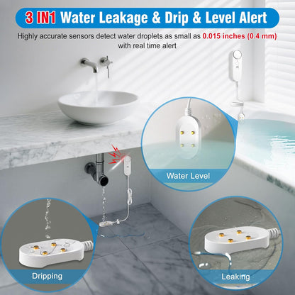 Water Leak Detectors 2 Pack, 100 dB Sump Pump Alarm, 78 Inch Cable | Drip and floor flood detection, high water alert for sump pits, 4 volume levels, water heater and washer areas, no WiFi