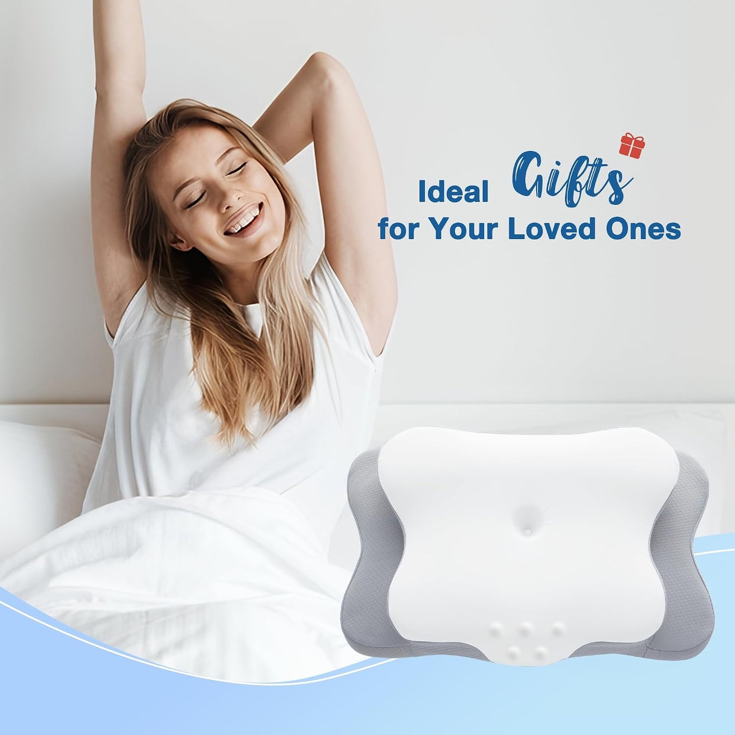 Cervical Pillow for Neck Pain Relief, Cooling Contour Memory Foam Pillows Support Odorless Ergonomic Neck Pillow Adjustable Orthopedic Bed Pillow for Side Back Stomach Sleeper with Pillowcase,Snow