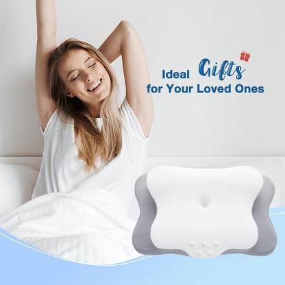 Cervical Pillow for Neck Pain Relief, Cooling Contour Memory Foam Pillows Support Odorless Ergonomic Neck Pillow Adjustable Orthopedic Bed Pillow for Side Back Stomach Sleeper with Pillowcase,Snow