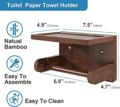 VERTORGAN 1 Pack Bamboo Toilet Paper Holder with Phone Shelf(Brown) | Bathroom Tissue Holder,Wall Mounted Rack,Space-Saving Organizer,Phone Shelf Stand,Easy Installation,Toilet Paper Rack