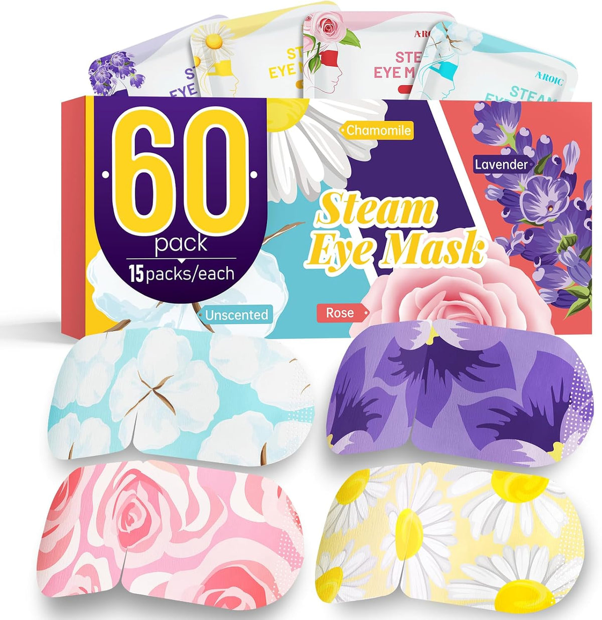 60 Pack Steam Eye Masks Disposable, Heated Eye Mask Warm Compress for Eyes