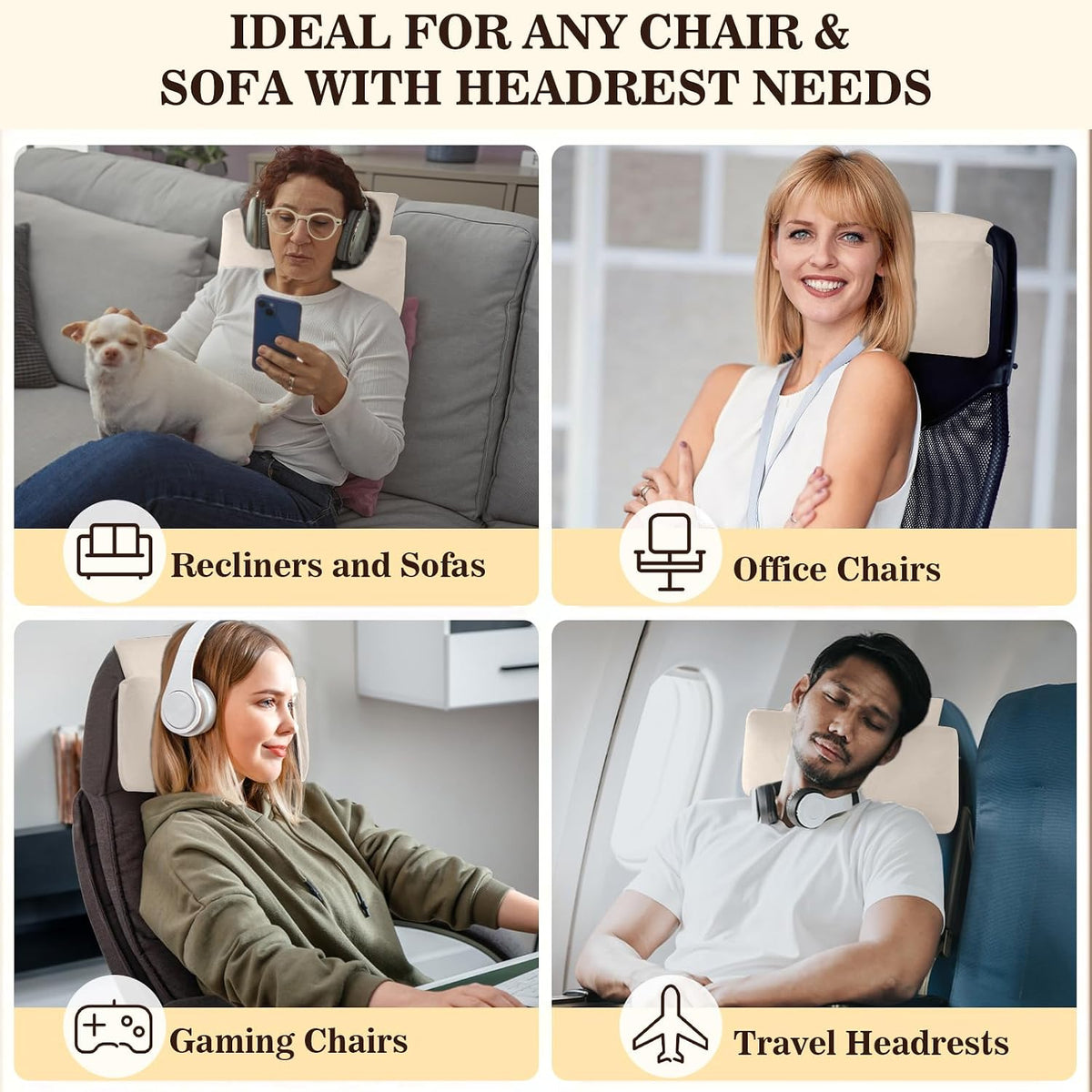 Recliner Headrest Pillow, Adjustable Comfort Neck & Head Support Pillow